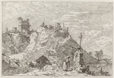 Táj a zarándokokkal az imádságnál [balra fent] alkotó: Canaletto