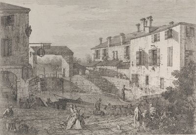 Le porte del Dolo: a doloi zsilipek ovális medencéje, a rakparthoz kikötött bárkával..., 1735-46. alkotó: Canaletto