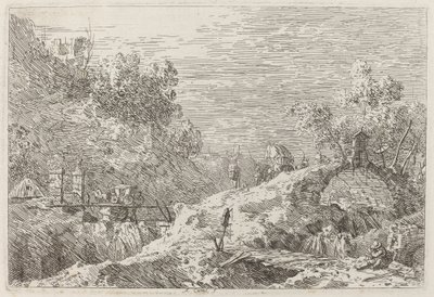 Hegyi táj öt híddal, c. 17351746. alkotó: Canaletto
