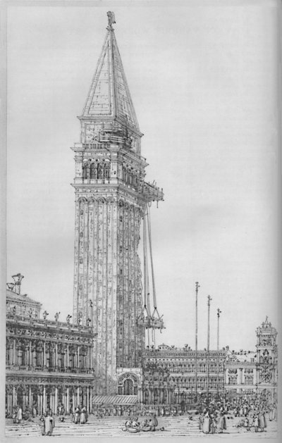 A St. Marks Campanile 1745-ben, 1903-ban javítás alatt alkotó: Giovanni Antonio Canal