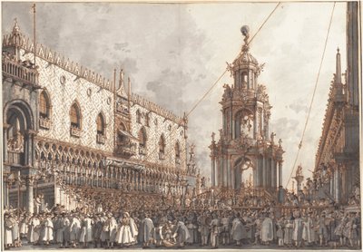 A „Giovedì Grasso” ünnep Velencében, a Dózse-palota előtt alkotó: Canaletto