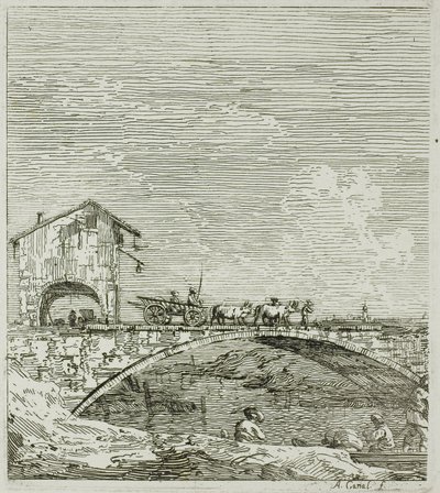 A kocsi áthalad egy hídon, Vedute felől alkotó: Canaletto