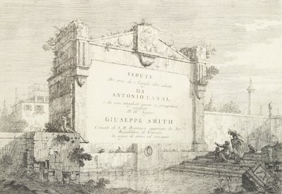 Címlap klasszikus rom nagy falával, jobb oldalon ülő ábrával..., 1735-46. alkotó: Canaletto