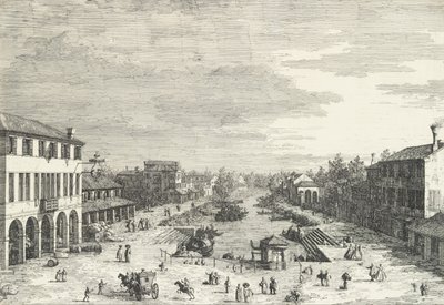 Kilátás a Mestre-re, egy fogadóra a bal oldalon, és a csatornát szegélyező különböző épületekre, a View...-ból, 1735-46. alkotó: Canaletto