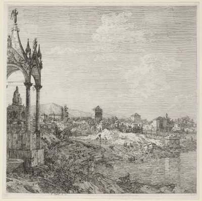 Kilátás egy városra a püspök sírjával alkotó: Canaletto