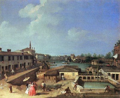 Kilátás a Brentán fekvő Dolo-malmokra alkotó: Canaletto