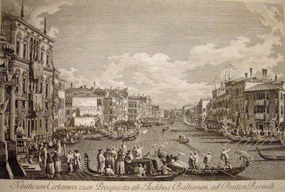 Vízi fesztivál a velencei Nagycsatornán. Balra az előtérben a 16. században épült Palazzo Balbi. alkotó: Canaletto