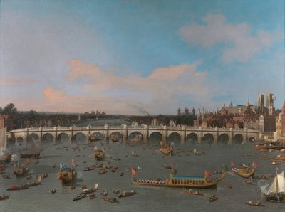 Westminster Bridge, a Lord Mayor körmenetével a Temzén alkotó: Canaletto