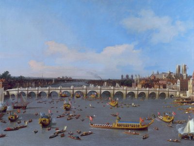 Westminster híd, a főpolgármester felvonulásával a Temzén alkotó: Canaletto