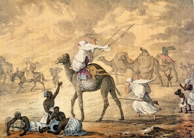 Homokszél a sivatagban, az "Észak-afrikai utazások elbeszélése az 1818-19. és 1820. évben" című, Denis Dighton (1792-1827) által metszett, 1821-ben kiadott munkából (színes litográfia). alkotó: Captain George Francis (after) Lyon
