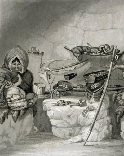 Egy eszkimó hókunyhó belseje, Winter Island 1822, vésette Edward Francis Finden (1791-1857) kocsma. John Murray, 1824 alkotó: Captain George Francis Lyon