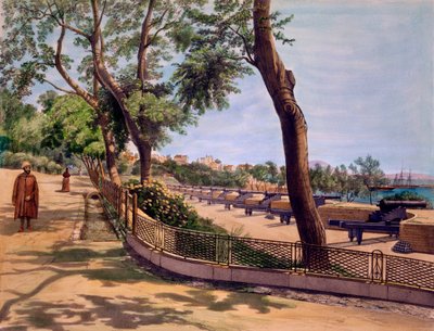A Victoria Battery, Gibraltar, TC Dibdin által készített nyomat a „Select Views of the Rock and Fortress of Gibraltar” című kiadványból, 1846-ban. alkotó: Captain J. M. Carter