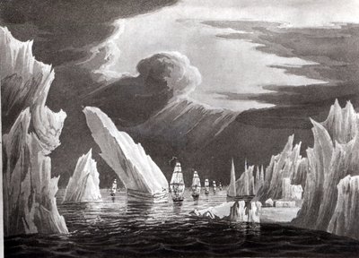Áthaladás a jégen, 1818. június 16., vésette D. Havell (bw fotó) alkotó: Captain N. Rofs