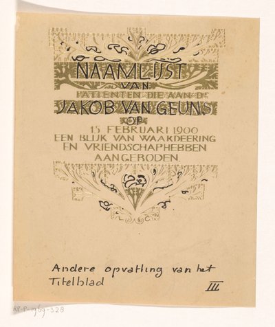 Huldeblijk an Jacob van Geuns alkotó: Carel Adolph Lion Cachet