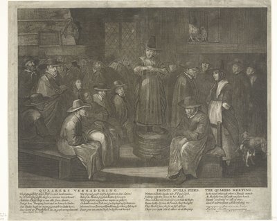 Quaakersvergadering Quaakers Vergadering. Fronti Nulla Fides. A kvékerek találkozója. (cím a tárgyon) alkotó: Carel Allard