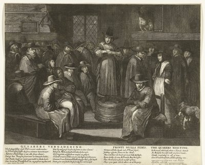Karikatúra az angol kvékerekről, 1656 körül Quaaker Meeting / Fronti Nulla Fides / The Quakers Meeting (cím az objektumon) alkotó: Carel Allard