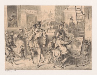 Művész sétál az utcán Arisztokrácia és demokrácia a művészetben (cím a tárgyon) Tydspiegel Fantasy No. 2 (sorozat címe) alkotó: Carel Christiaan Antony Last (attributed to)