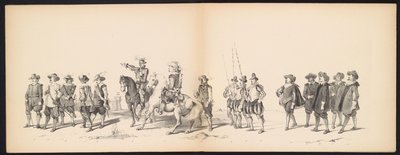 A leideni diákok maskara, 1850 (2. tábla) Frederik Hendrik intogtja a Hertogenbosch-ban 1629-ben: H.H. jelmezes ábrázolása. az 1850-es év Leydsche Hoogeschool den XI Junij diákjai (a sorozat címe a tárgyon) alkotó: Carel Christiaan Antony Last