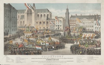 Diadal Amszterdamban 1865. június 19-én, a Waterloo melletti győzelem ötvenedik évfordulója alkalmából (cím a tárgyon) alkotó: Carel Christiaan Antony Last