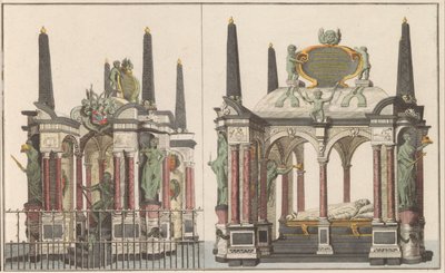 Praalgraf van Willem van Oranje Delftben, kb. 1790 A királyi család nagyszerű mauzóleuma a delfti nagytemplomban / Ugyanaz az északi oldalról (cím a tárgyon) alkotó: Carel Frederik Bendorp (I) (possibly)