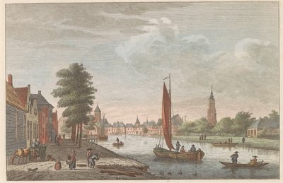 Amersfoort látképe, 1790 körül Delft van de Vaart kiállításon / Delft prize du Cote de la riviere dit le Schie (cím a tárgyon) alkotó: Carel Frederik Bendorp (I)
