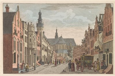 Langestraat Alkmaarban, 1790 körül Langestraat, Városháza és Grote Kerk Alkmaarban / Rue longue - Hotel de Ville - et grande Eglise à Alkmaar (cím a tárgyon) alkotó: Carel Frederik Bendorp (I)