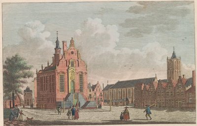 Schiedam piaca és városháza, 1790 körül A piac és a városháza Schiedamban / Marché et hotel de ville à Schiedam (cím a tárgyon) alkotó: Carel Frederik Bendorp (I)
