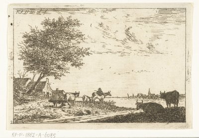 Folyói táj farmer és tehenek a farmon Tájképek (sorozat címe) alkotó: Carel Frederik Bendorp (I)