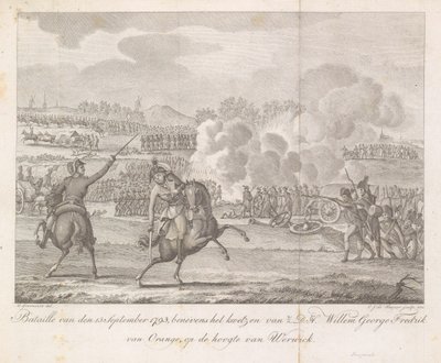 Frederik herceget megsebesítik Wervikben, 1793 1793. szeptember 13-i Bataille, amellett, hogy H.D.H. Willem George Fredrik of Orange, Werwick mellett (cím a tárgyon) alkotó: Carel Jacob de Huyser