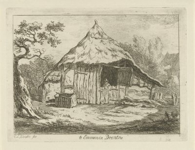 Parasztház nyitott felső ajtóval Te Emmen Drenthe-ben (cím a tárgyon) Tájképek (1-6) (sorozat címe) alkotó: Carel Lodewijk Hansen