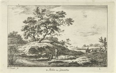 Vízparti utazók Te Rolde in Drenthe (cím a tárgyon) Tájképek (a-f) (sorozat címe) alkotó: Carel Lodewijk Hansen