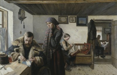 Látogassa meg a domicile du docteur-t – Doctor Home Visit, Aspelin, Karl (1857-1932). Olajfestmény. Mérete: 137,5x212 cm. Nemzeti Múzeum Stockholm alkotó: Carl Aspelin