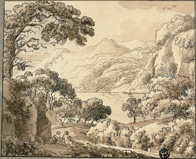 Hegyi tó két figurával alkotó: Carl August Lebschee