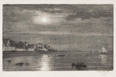 Hellebæk strandszakasz. Holdfény alkotó: Carl Bloch