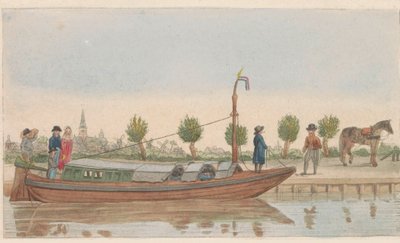 Vontató bárka, 1824 Een hollandsche trek vagy Jaagschuit / Une barque de tracte, servante au transport de voyageurs et marchandises en hollande (cím a tárgyon) alkotó: Carl Cristiaan Fuchs