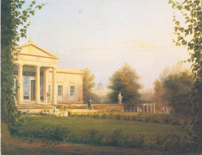 kilátás a Charlottenhof kastély verandájáról alkotó: Carl Daniel Freydanck
