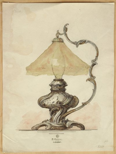 Ezüst asztali lámpa csavart hornyolt testtel rokokó stílusban, Carl Faberge háza alkotó: Carl Fabergé