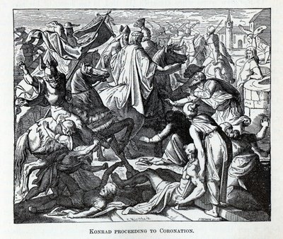 Konrád továbbmegy a koronázásra, 1882 alkotó: Carl Ferdinand Obermann