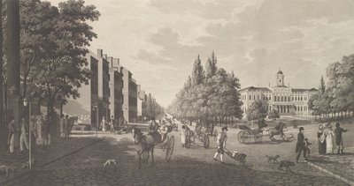 Broadway és városháza New Yorkban Broadway és városháza New Yorkban, 1824. alkotó: Carl Fredrik Akrell