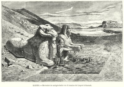 Régiségárus az úton Luxorból Karnakba, Egyiptom (litho) alkotó: Carl Friedrich Heinrich (after) Werner