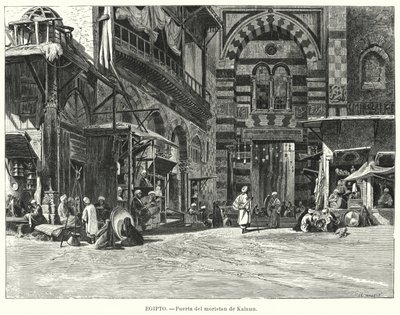 Bejárat a Qalawun komplexumba, Kairó, Egyiptom (litho) alkotó: Carl Friedrich Heinrich (after) Werner