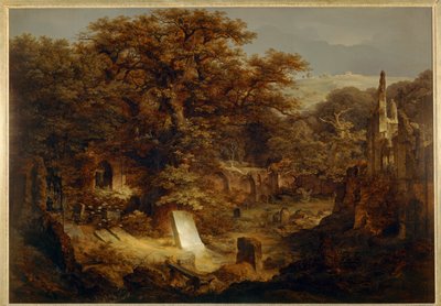 Temető és fákkal benőtt romok ... alkotó: Carl Friedrich Lessing