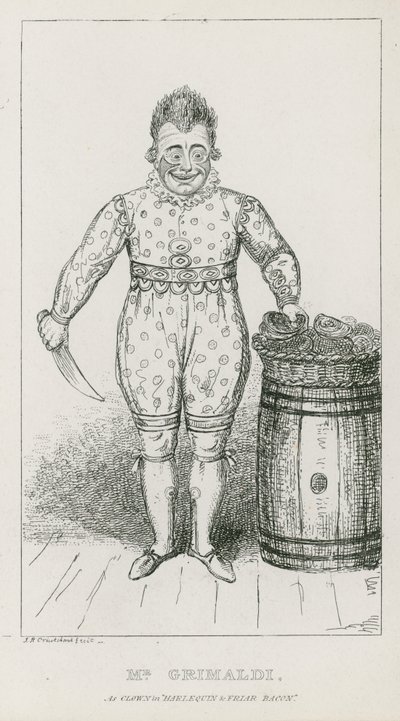 Joseph Grimaldi úr bohócként a Harlekinben és Bacon fráter alkotó: Carl Georg Adolph Hasenpflug