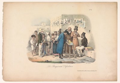 Könyvkereskedő bódé Nápolyban Le Bouquiniste Napolitain (cím a tárgyon) Műfaji jelenetek Nápolyban (sorozat címe) Népszerű Nápolyi jelenetek és a douze Tableaux (sorozat címe) alkotó: Carl Gustaf Hjalmar Mörner