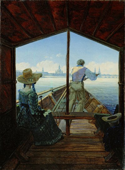 Gondola az Elbán Drezda közelében alkotó: Carl Gustav Carus