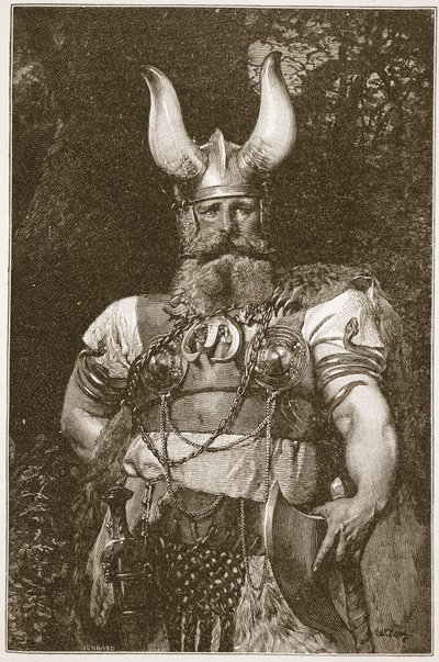 Egy viking főnök, illusztráció az "The Church of England: H.D.M. Spence-Jones, kiad. 1910 körül (szepiaszínű fotó). alkotó: Carl Haag