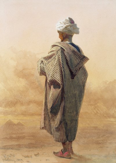 Kairó, egy arab alkonyatkor a piramisok előtt alkotó: Carl Haag