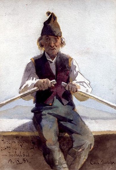 Joseph Zwenger egy evezős csónakban, Bajor Felföld alkotó: Carl Haag