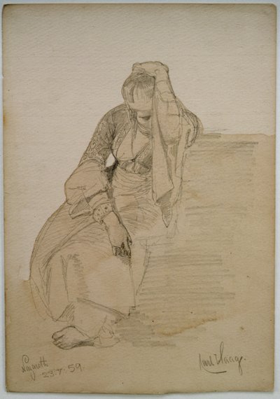Tanulmány egy ülő hölgyről, Názáret, 1859 (ceruza- és WC-mosás papíron) alkotó: Carl Haag