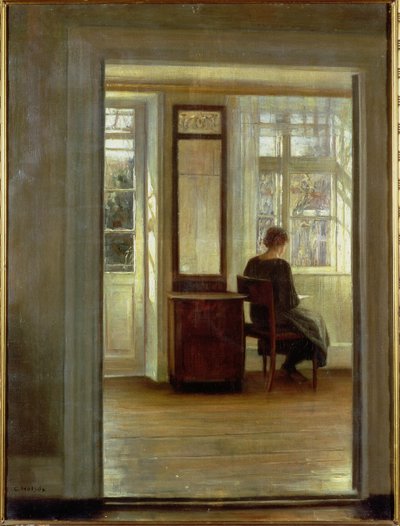Egy hölgy a belső térben (olaj, vászon) alkotó: Carl Holsoe